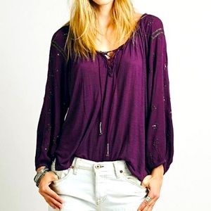 Free People Flowy Beaded Long Sleeve Top